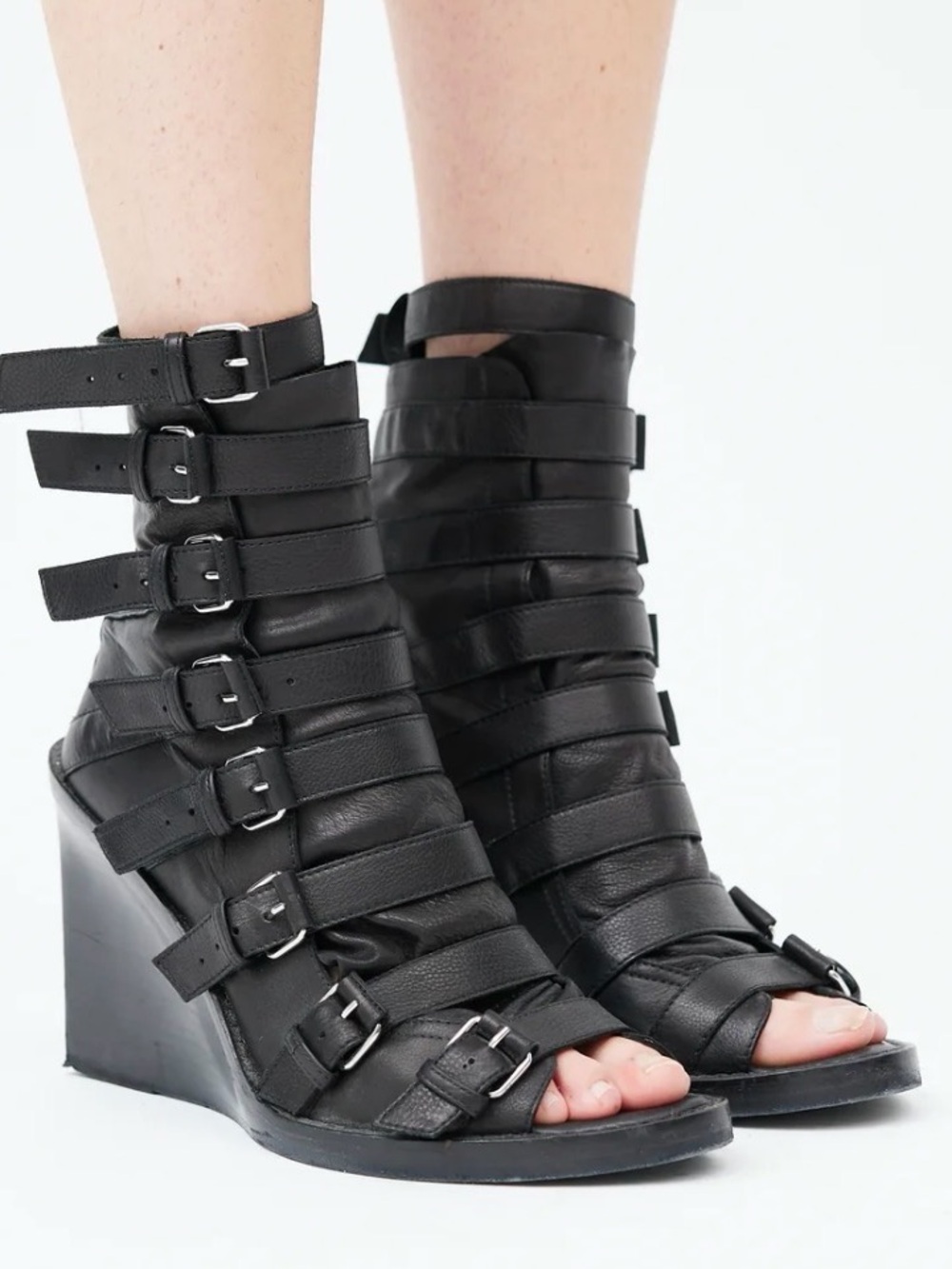 Ann Demeulemeester Black Strappy Leather Peep Toe Boot 37/7 RARE Original design - Picture 3 of 10